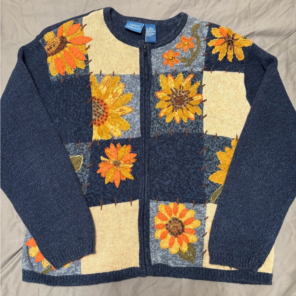Natural Reflections Sunflower Patchwork Zip-Up Sw… - image 1